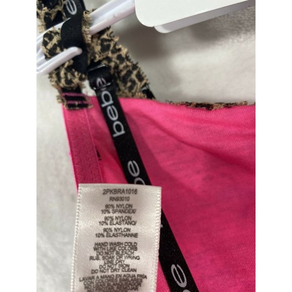 Bebe 2 Pack Black Pink Lace Bralette NWT MSRP  Medium Leopard Animal Print - Picture 3 of 5